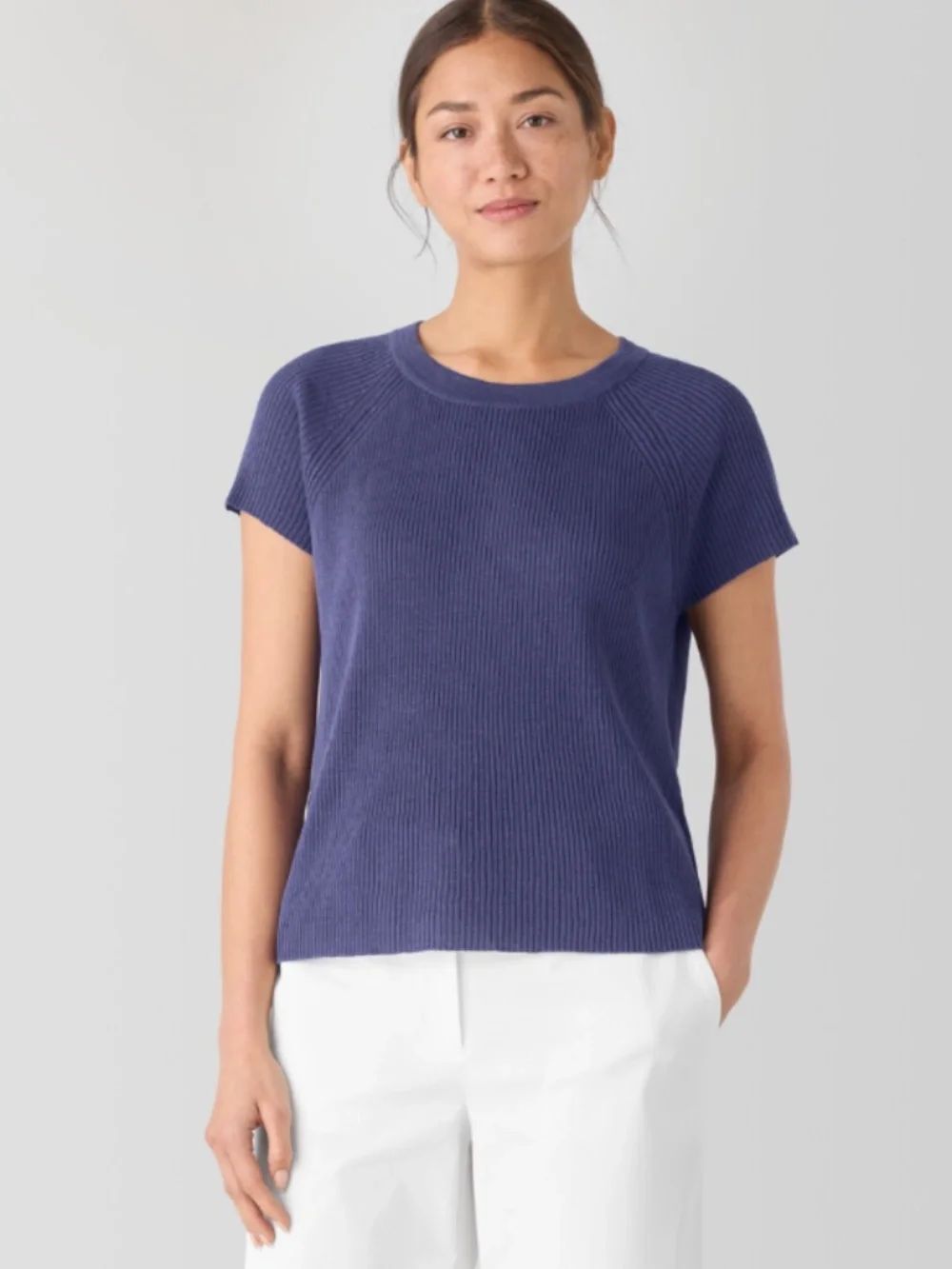 Eileen Fisher Organic Linen Cotton Jewel Neck Top (M)